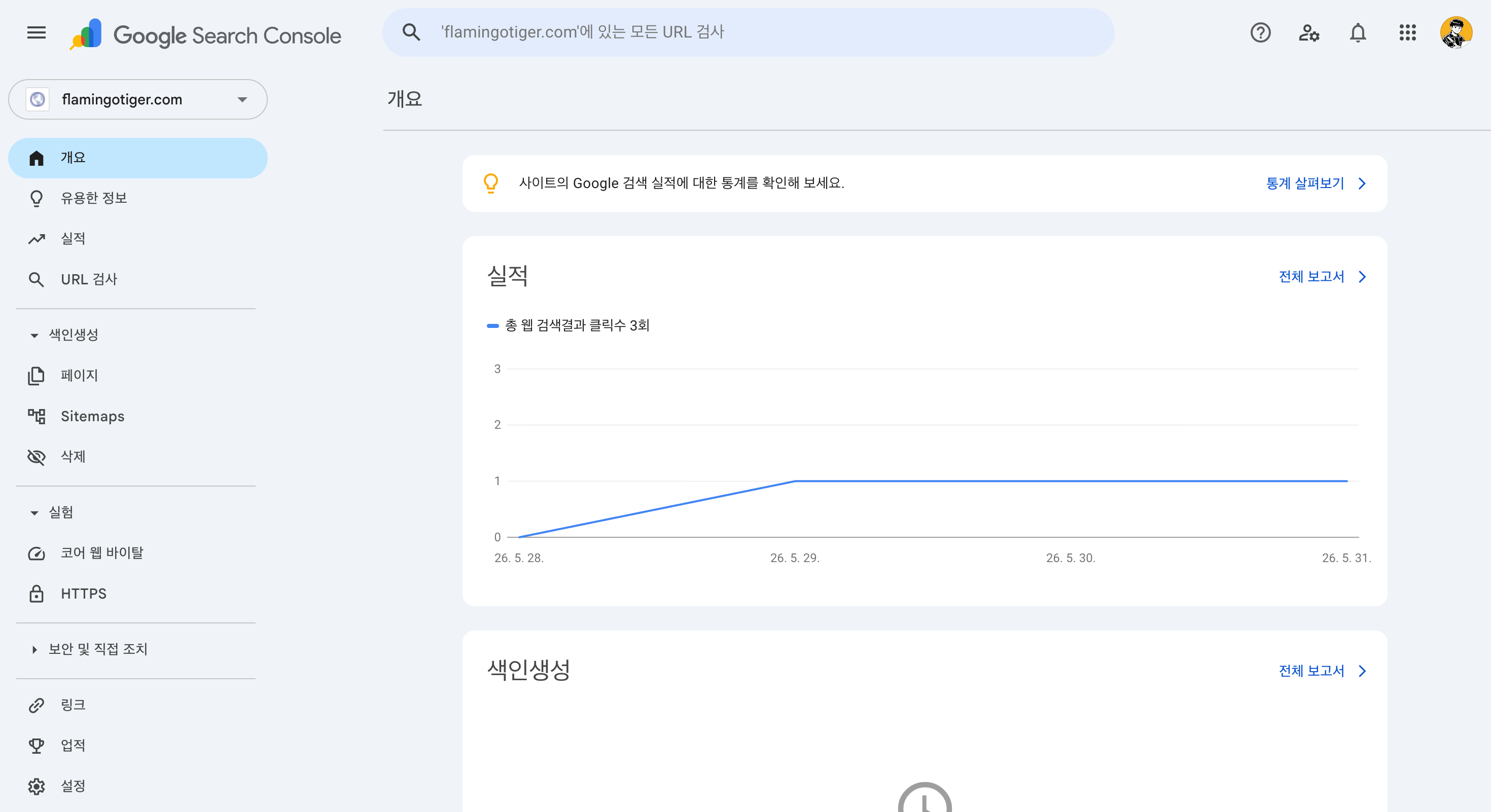 Google Search Console 대시보드 화면